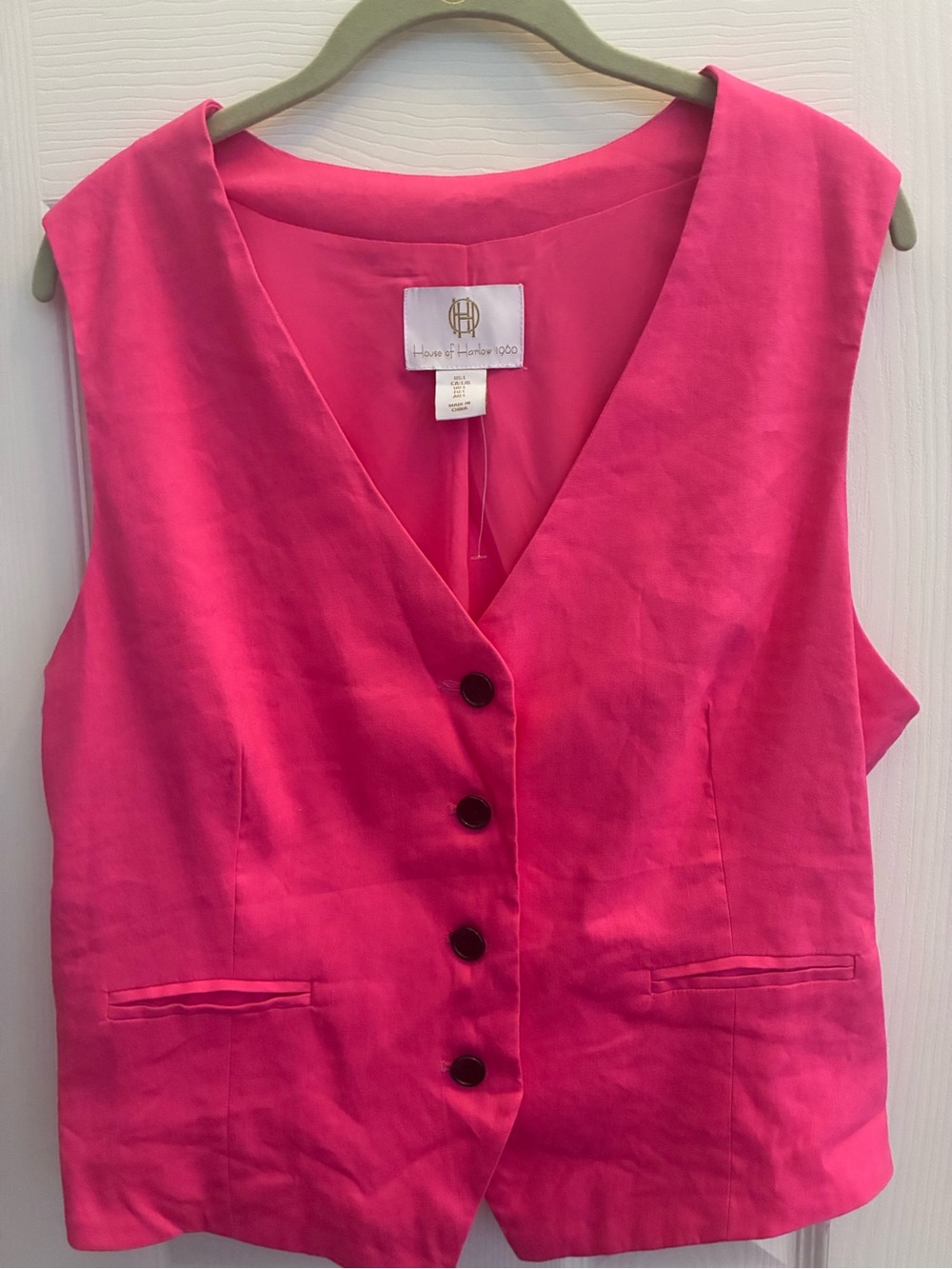 House of Harlow 1960 Bright Pink Sleeveless Button Vest